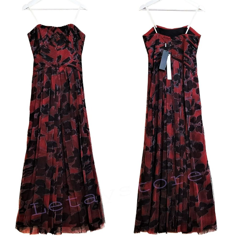 NWT Halston Strapless Floral Print Pleated Gown Maxi Dress - Picture 4 of 7
